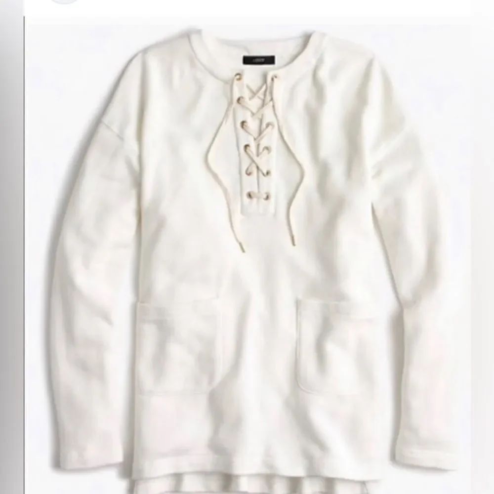 J Crew terry lace up pullover sweatshirt white Sz Sm